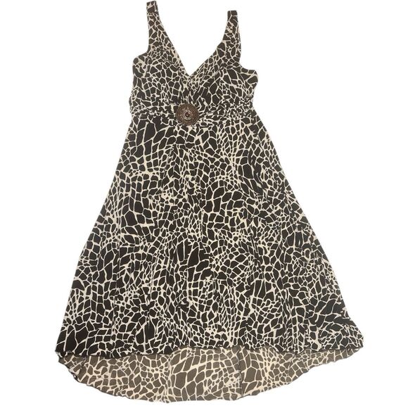 Y2K En Focus Giraffe Print Midi Dress S Pullover Boho Beaded Fall Statement - Picture 2 of 10